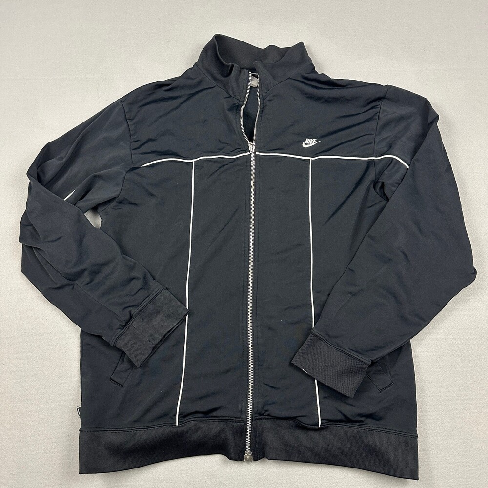 Vintage Nike Jacket Men Large Black White Trim Full Zip Basketball Y2K L 2000s *